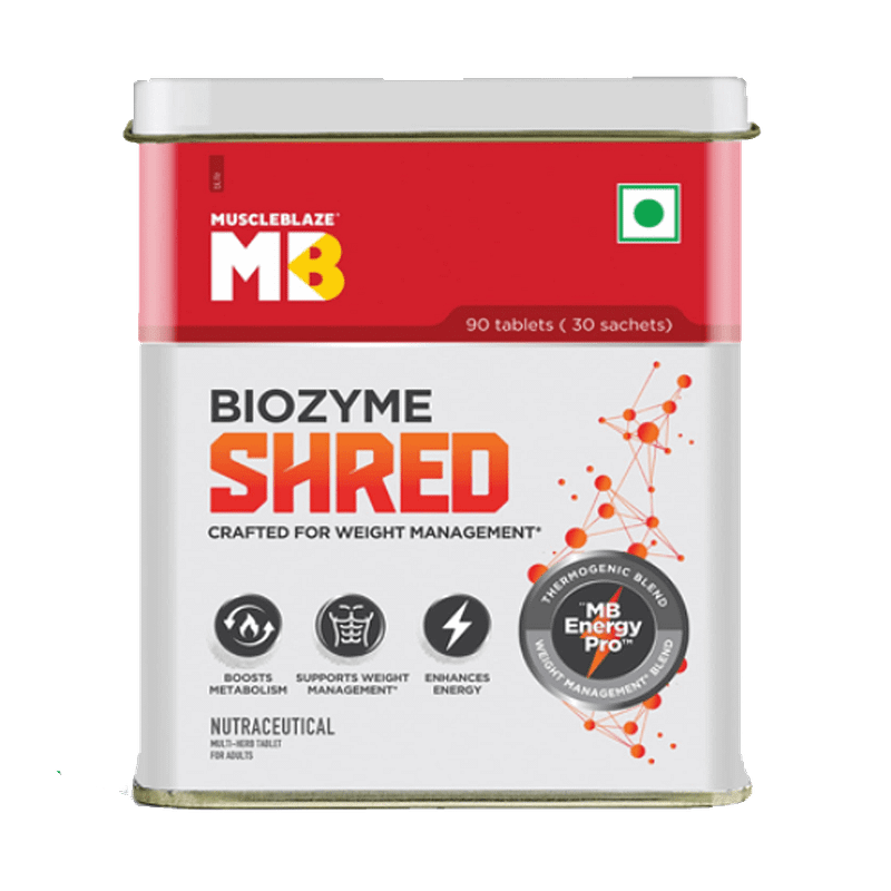 MuscleBlaze Biozyme Shred Fat Burner 90 Tablets 30 Sachets 1
